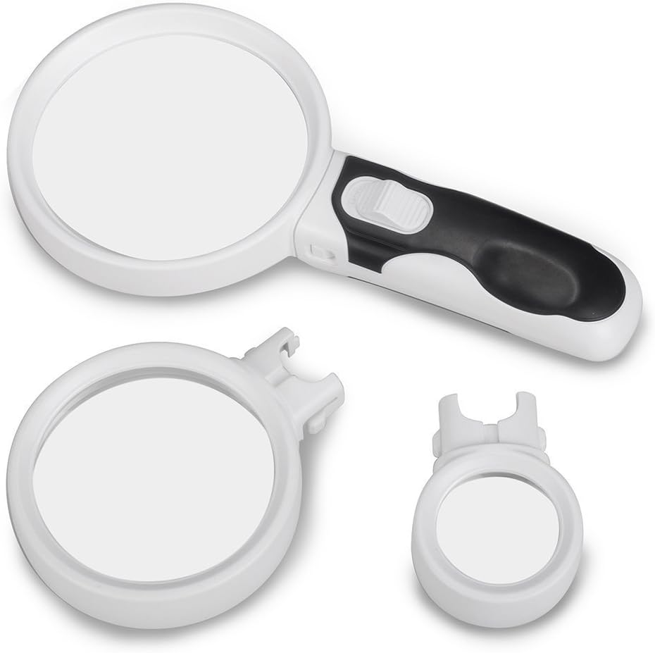 Rightwell 2.5X 5X 16X Handheld Magnifying Glass Set- High Magnification Power & Best 2 LED Lighted Magnifier Suitable for Children,Seniors,Professionals,and Hobbyists,Readers,Jewlers