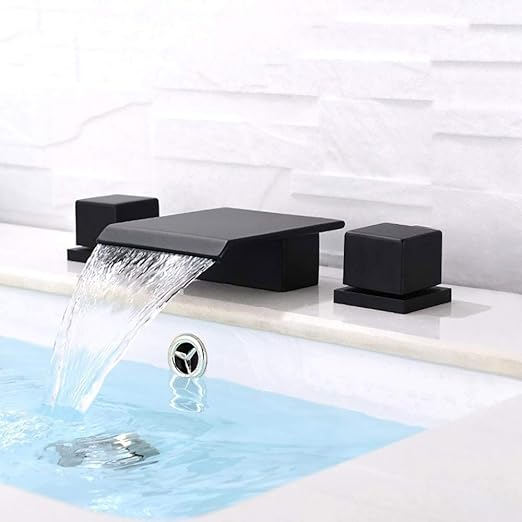 Buluxe Waterfall Bathroom Sink Faucet In Matte Black 3 Hole