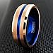 King's Cross Luxurious 6mm/8mm Rose Gold Tungsten Carbide Band Ring with Sapphire Blue Stripe, Matching Inner Band & Beveled Edges.