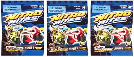 Nitro Mites Series 1: Hammer Down - Micro Sized Motorcycle Mega Speed Racers Blind Bag Mystery Packs (3 Packs)