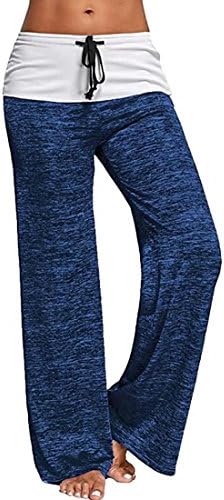 Smibra Womens Elastic Comfy Foldover Drawstring Mid Waist Palazzo Casual Pants Wide Leg