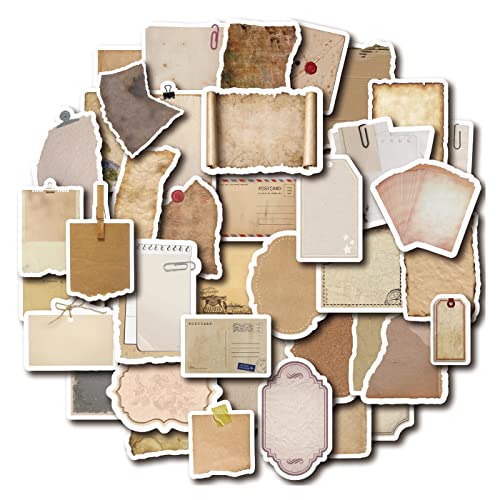 Vintage Scrapbook Paper Stickers, 80 Pcs Aged Writing Paper Sticker for Journaling,Label Stickers in Brown Tones for Junk Journals, Planners,Collage Album (Vintage)