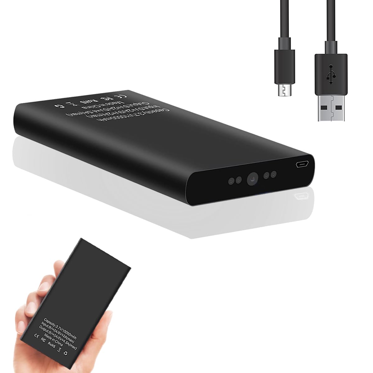 Photo 1 of 1080P 10000mAh Large Capacity Portable Power Bank Hidden Camera, 20 Hours Continuous Record Mini Security Nanny Spy Cam with Gravity Sensor/Motion Detection/Night Vision—No WiFi No Audio