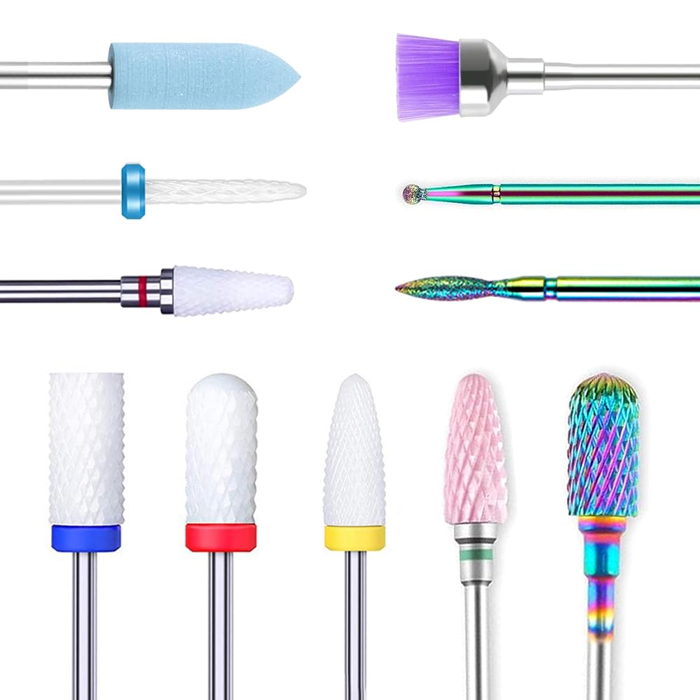 YHTSPORT Nail Drill Bits 11 Pcs, Tungsten Carbide/Ceramic nail drill bits 3/32" Cuticle Drill Bit for Acrylic, Gel and Cuticle Removal, Electric Nail Files Accessories