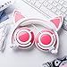 Qiwoo Kids Headphones with Cat Ear USB Rechargeable Adjustable LED Light Up Wired Over Ear Headphones 85dB Volume Limited Compatible for iPad Tablet for Easter Theme Party Favor (2-Pink)