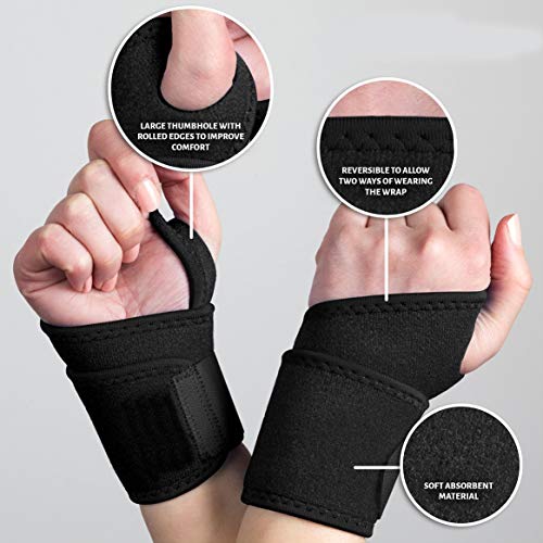 Xelparuc Adjustable Athletic Wrist Brace for Men & Women, Support for Carpal Tunnel, Tendonitis, Weightlifting,(Black /1 Pair)