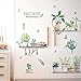 iwallsticker Cartoon Cactus Pot Green Plants Leaves Butterflies Pastoral Style Wall Stickers Wall Decal Vinyl Removable Art Wall Decals for Bedroom Living Room Nursery Room Children's Bedroom