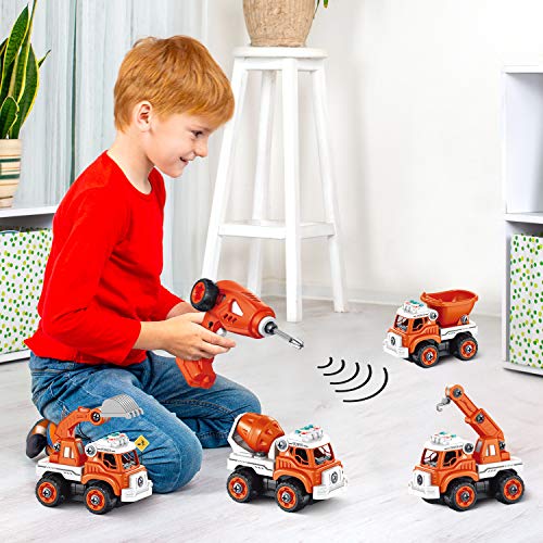 RC Toy Trucks Set 4in1 Take Apart Toys Farm Tractor with Electric