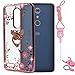 ZTE ZMAX Pro Case , ZTE Carry / Imperial Max / Kirk Case , BestAlice Slim Soft Gel Clear Bling Case Rose Gold Metal Plating Bumper Cover & Lanyard Neck Strap , Butterfly Ring Stand