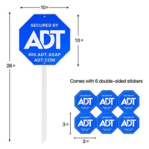 SWEETFULL 28" ADT Sign,ADT Security Signs with 6 DoubleSided Stickers Metal Yard Sign with