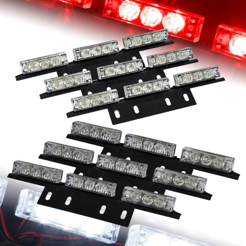54 Bright White and Red Law Enforcement Flash Strobe Lights Bar for Windshield/Dash/Deck/Grille - Thumbnail 3