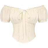 Scarlet Darkness Renaissance Shirt Women Short Sleeve Corset Tops Peasant Blouses