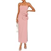 ZESICA Women's Summer Strapless Bodycon Maxi Dress 2026 Ribbed Knit Backless Floral Tube Cocktail Party Long Dresses