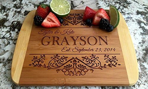Personalized Wooden Cutting Board for Couples (8.5 x 11" Two Tone, Grayson Design) - Engraveable Charcuterie Platter - Ideal Gift for Wedding, Housewarming, Graduation & Anniversary Presents