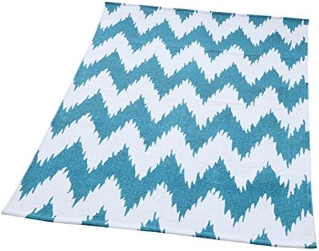 CYBER MONDAY MEGA SALES Trendsetter Homez Lisbon Cotton Rug Chevron Pattern Design 4 x 6 Ft Hand Woven Flat Weave Area Rug (Teal)