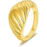 CANDYFANCY Gold statement Rings for Women Chunky Band Puffy Dome Croissant Thumb Band Twisted Stacking Ring Fashion Minimalist Thick Thumb Index Finger Ring