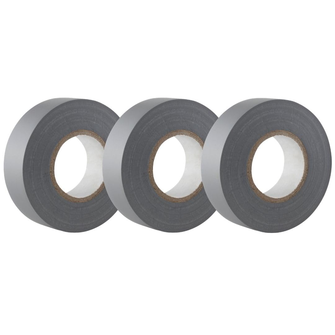 GTSE Grey Electrical Tape, 19mm x 20m, Strong Self-Adhesive PVC Insulation Tape for Insulating, Repairing and Protecting Electrical Wires, 3 Rolls