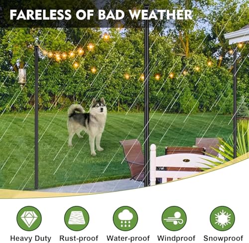HoldOneLight String Light Pole for Deck - 2 Pack 9.8FT for Outside Hanging Steel String Poles for Outdoor Decoration Garden, Backyard, Patio Lighting Stand for Parties, Christmas, Wedding (2 Pack)