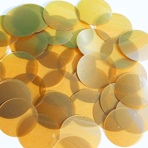 Caramel Gold Transparent Sequin Round 1.5 inch Metallic Couture Paillettes. Made in USA. Loose for embroidery, bridal, applique, arts, crafts, and embellishment.