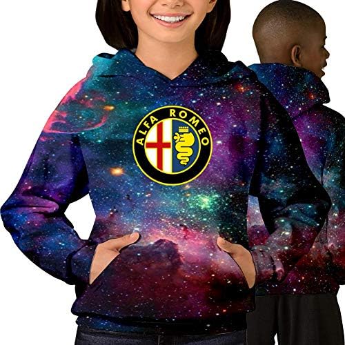 Alfa Romeo Logo Youth Pullover Hoodie Galaxy Sweatshirts Cotton Pockets for Boys Girls