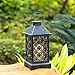Solar Lantern Indoor or Outdoor 4Leaf Clover Bronze − Antique Metal Construction − Solar Powered Hanging Lantern or Tabletop with LED Flickering Candle 5.5 x 5.5 x 11 inches