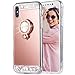 Caka iPhone Xs Max Case, iPhone Xs Max Glitter Case Mirror Series Bling Luxury Shiny Cute Mirror Makeup Crystal Protective TPU Case for Girls with Ring Kickstand for iPhone Xs Max (Rose Gold)