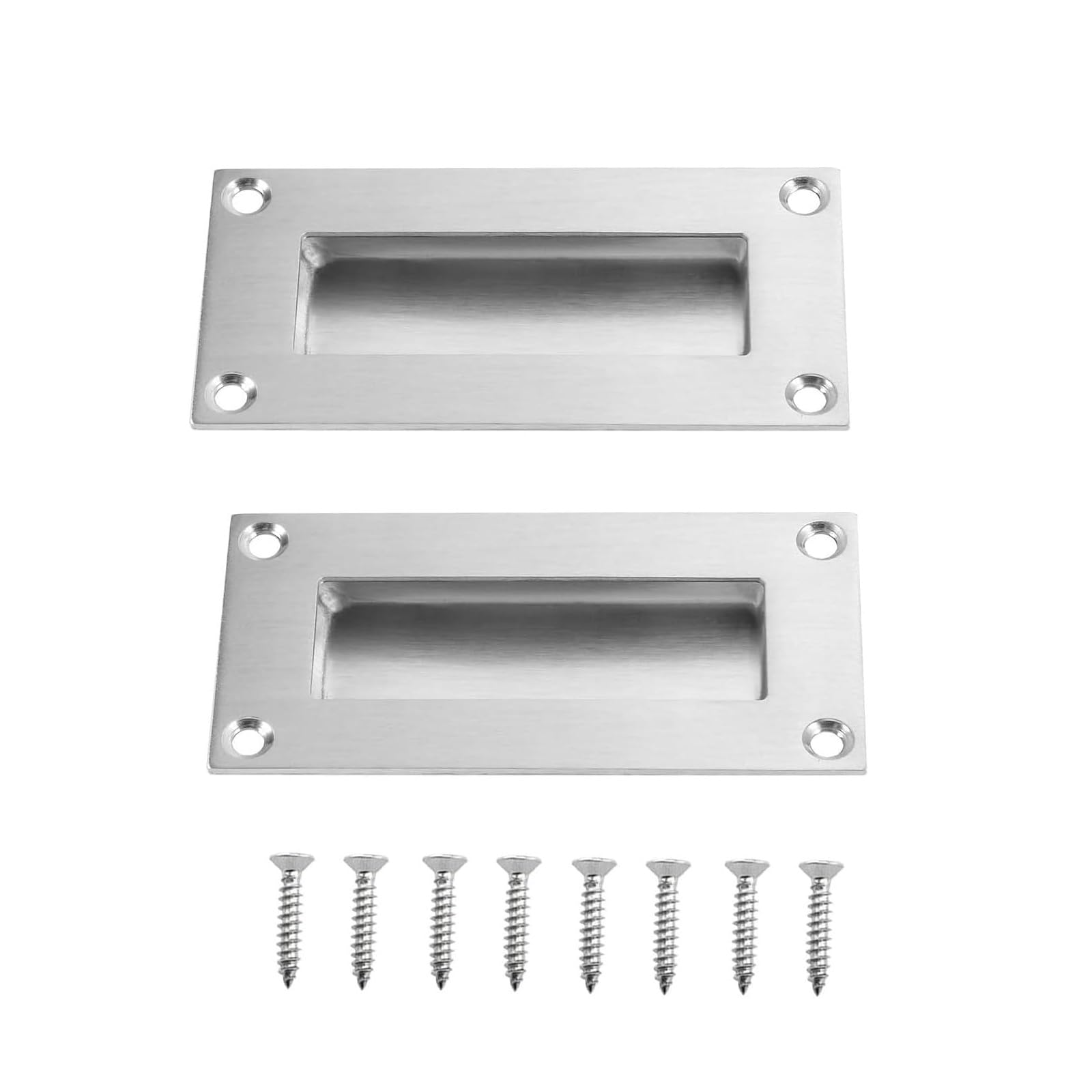 MiJunHD Recessed Flush Door Handles Stainless Steel Cabinet & Furniture Door Pulls 102 * 51mm Silver Rectangle Handles/Pulls for Interior & Closet Doors (2*Silver 102x51mm Rectangle) — image 1
