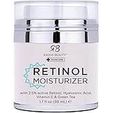 Radha Beauty Moisturizing Miracle Retinol Cream for Face - with 2.5% Retinol, Hyaluronic Acid, Vitamin E and Green Tea. Luxury Night and Day Cream 1.7 fl oz.