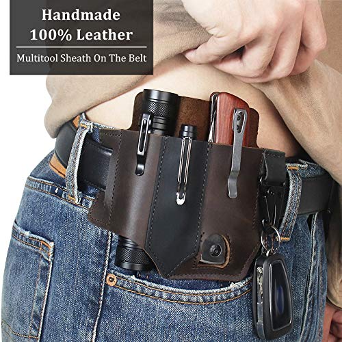 Aktualisiert Leather Sheath Organizer mit Schlüsselhalter + Kugelschreiberclip + Taschenlampenscheide, Multitool 3 EDC… – Bild 3