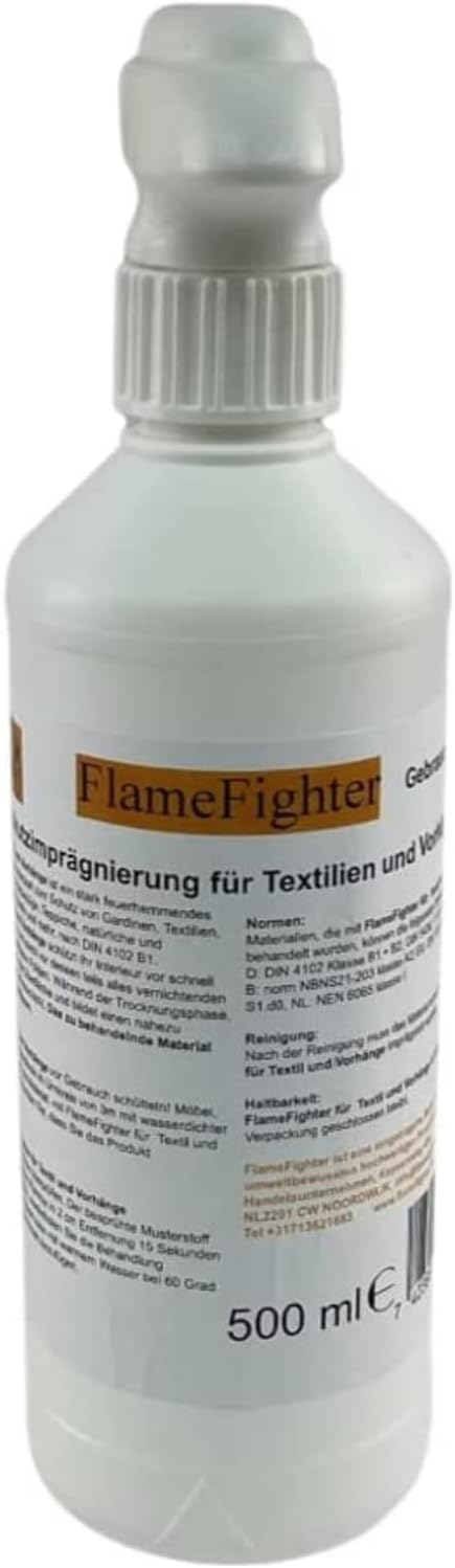 FlameFighter – 500 ml Fire Protection Impregnation for Textiles and Curtains – Fire Protection Agent – Fire Spread Test Passed – Fire Protection Class 1 – DIN 4102 B1