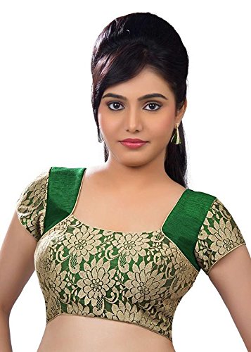 fonix creation women's rasal net and banglori blouse(fcb19_green_free size)