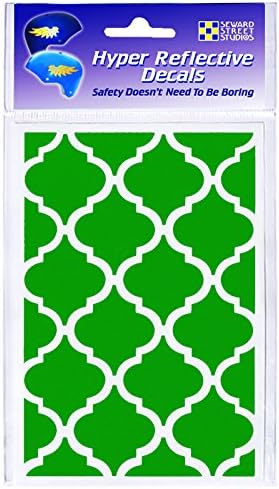 Reflective Decals Quatrefoil Tile Set – Reflective Moroccan Style Motorcycle Stickers – Bicycle Helmet Decal Tile Kit – Reflective Bike Frame Stickers - Seward Street Studios (Light Green)