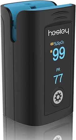 Hesley Pulse Oximeter Fingertip, Oxygen Saturation Monitor with Plethysmograph and Perfusion Index, Heart Rate and SpO2 Levels Meter with LED Display for Adult (Blue and Black)