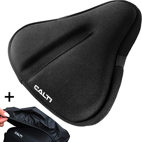 Large Bike Seat Cushion Gel Padded Cover – Bicycle Wide Soft Saddle Pad | 10x11in | with Waterproof Cover – Exercise Stationary Spin Bike Road Mountain Cruiser Bike Used for Indoor | Gym – Men & Women