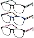 Reading Glasses Set of 3 High Quality Spring Hinged Fashion Spring Hinge Readers with Striped Temples for Women +1.75
