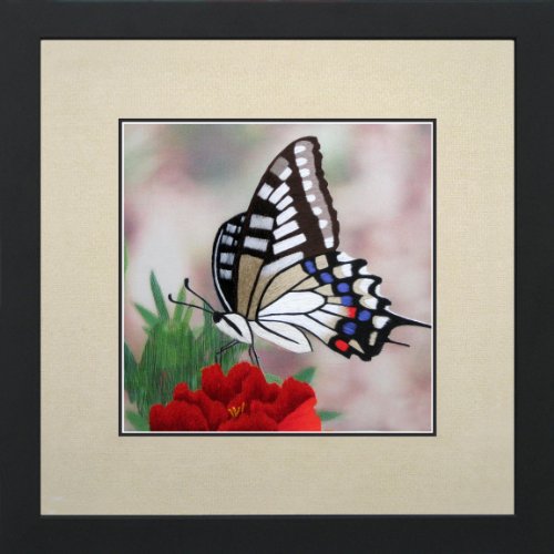 King Silk Art  Embroidery Butterfly in a Red Flower Floral Chinese