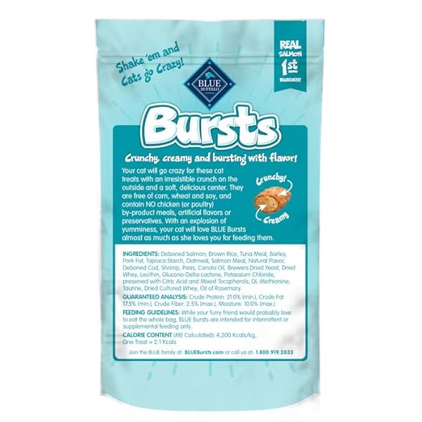 BLUE BUFFALO BURSTS GREAT FOR TRAINING SAVORY SEAFOOD CRUNCHY & CREAMY CAT TREATS 2 OZ.