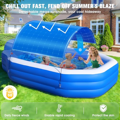 ChlorBlu Piscine Gonflable avec Auvent, 300x190x55cm Grande Piscine Gonflable Adultes, Piscine Rectangulaire Résistantes avec Sièges, Piscine Familiale pour Jardin, Swimming Pool pour Extérieur