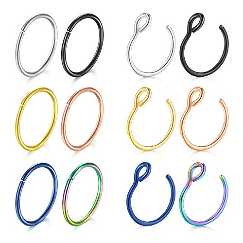 Fectas fake nose rings hoop 20g-clip on for ear lip helix cartila…