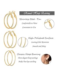 Cuicanstar 6 pares de pendientes de aro de acero inoxidable chapados en oro y plata para mujeres y niñas (1.201 in)