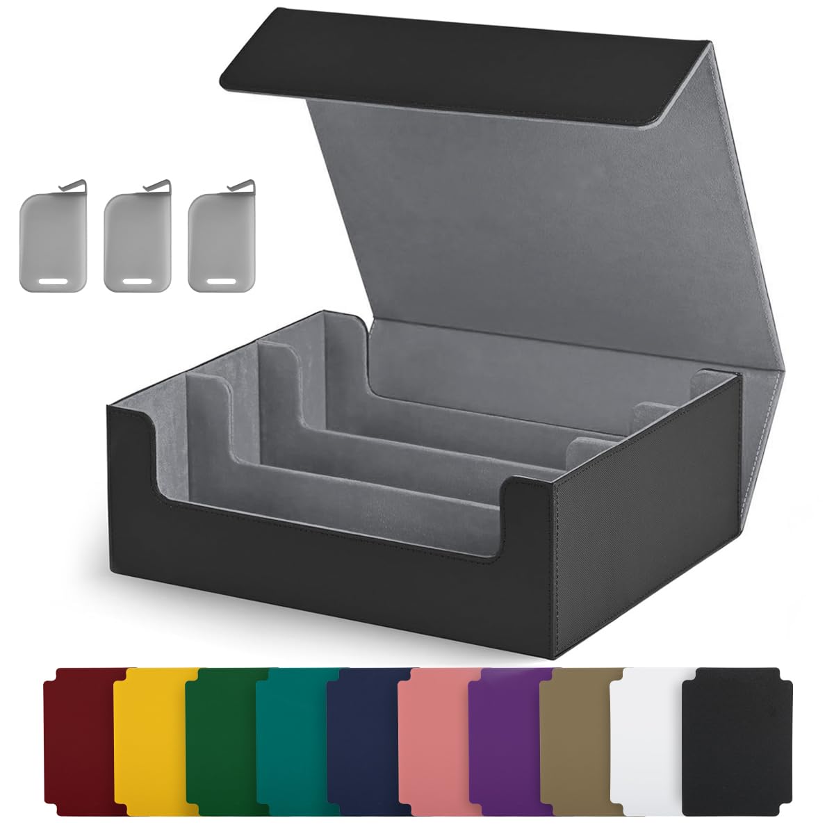 UAONO Trading Card Storage Box, Holds 1800 Sleeved Cards with 10 Dividers & 3 Stoppers, Magnetic Closure PU Leather Card Case for MTG, PTCG, YGO, Sports Cards (Black)