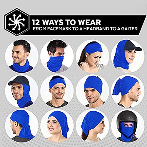 Bandana Neck Gaiters Multifunction Headwear Elastic Tube Scarf Face Shield Headband Snood UV Resistence for Outdoors Sports 2 PCS Black & Blue