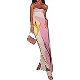 ACOSAP Women Y2k Strapless Maxi Dress Summer Backless Floral Long Tube Dress Off Shoulder Cocktail Party Dress
