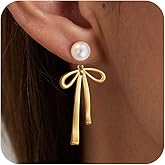 Risamil 14K Gold Plated/Silver Earrings for Women Trendy, Dainty Bow Earrings for Women Cute Pearl Huggie Earring Hoops Twist Rope Bow Stud Pearl Dangle Cubic Zirconia Earrings Jewelry Gifts