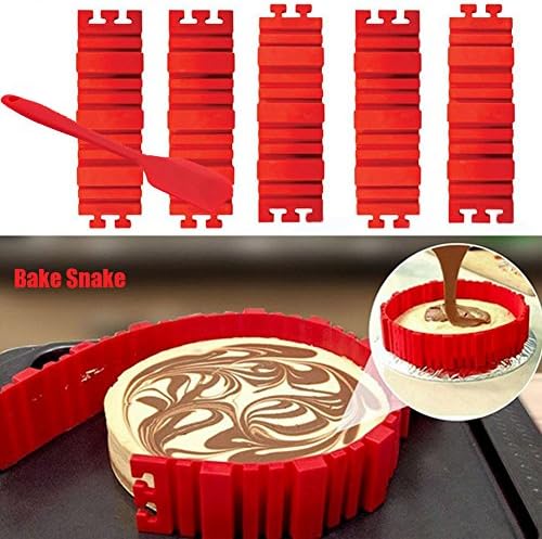 Cake Mold Magic Bake Snake by Abo – Design a Baking Mold in Any Shape You Want! DIY With Our Amazing Non-Stick and Thick Silicone Strips That Can Replace All Your Cake Pans. Set of 5 Pieces (Red)