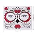 3 Pack Halloween Face Tattoo Sticker Glitter Red Roses Day of The Dead Sugar Skull Temporary Tattoo for Halloween, Masquerade and Parties