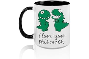 Dinosaur Love Ceramic Coffee Mug, 325 ml 11 oz, Black Handle, Microwave and Dishwasher Safe, Gift for Her, Gift for Him
