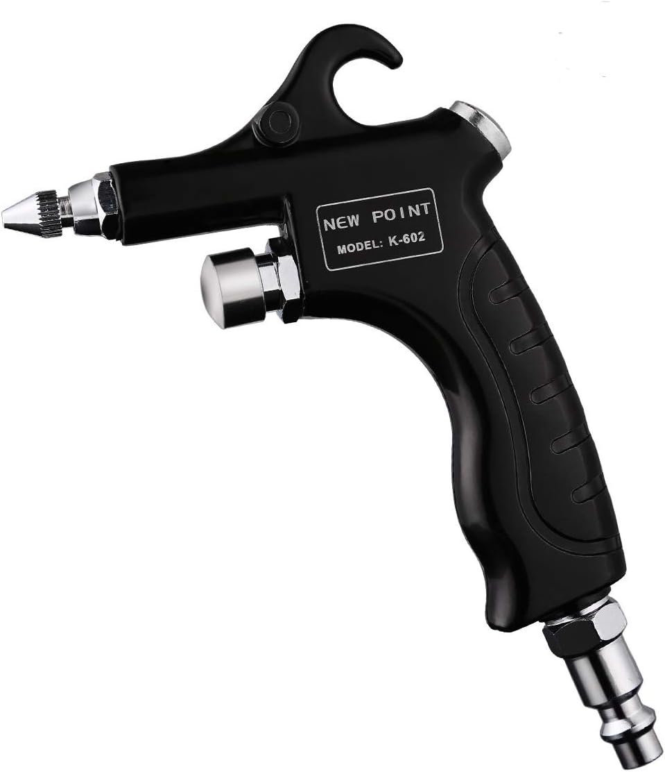 Valianto Air Blow Gun, with Adjustable Air Flow and 1/4" Quick Connect, Replaceable nozzle, Black (Work with Air Compressor)