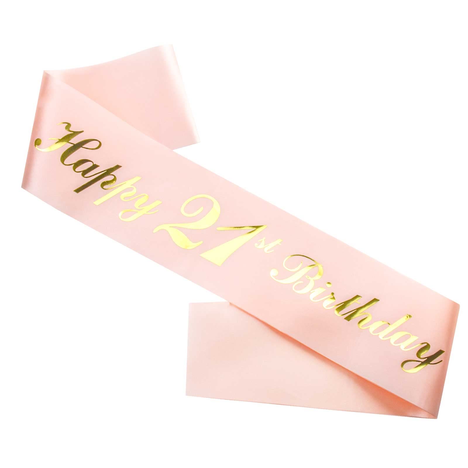 Ulikee Happy 21st Birthday Sash - Rose Gold Satin Sash for Girls' 21st Birthday Party Decorations