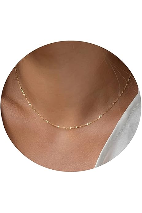 Amazon.com: Vavily Minimalist Thin 18K Gold Chain Box Necklace 